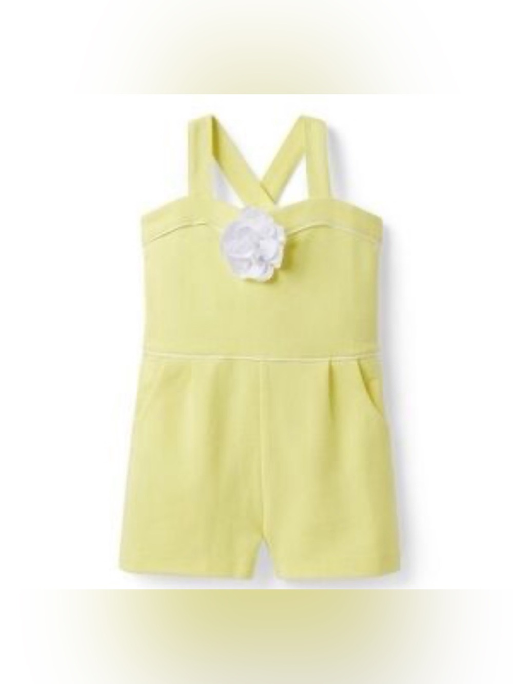 Janie and Jack Yellow Ponte Romper White Piping Pockets 12-18M